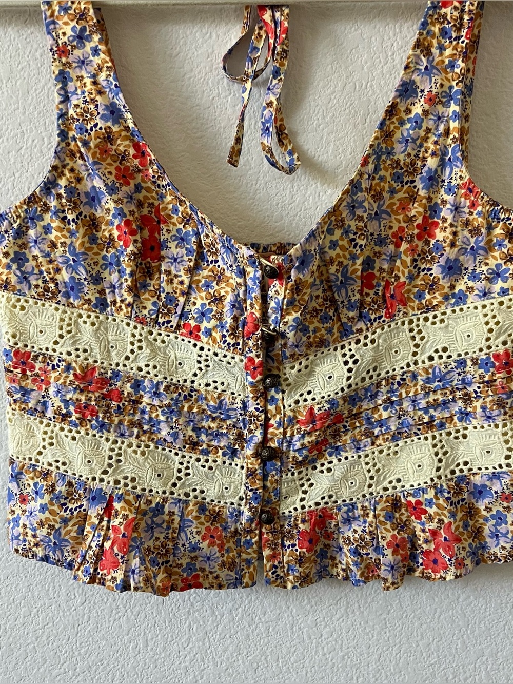 NWT Free People Kiana Floral Eyelet Peplum Tank Smocked Boho Top Small - Picture 8 of 16